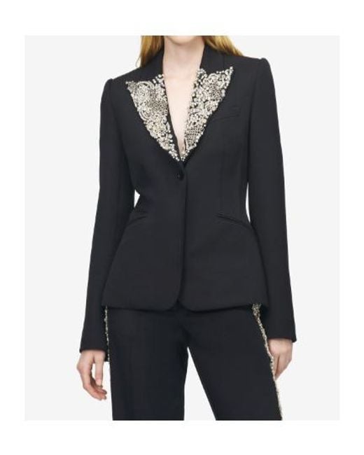 McQueen Black Chain Mail Embroidery Single-Breasted Jacket