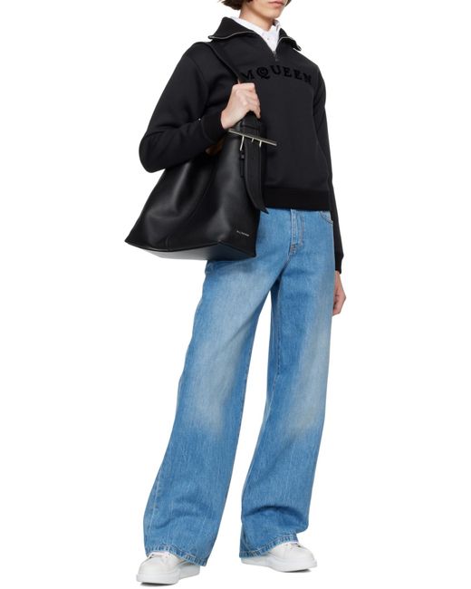 McQueen Black T-Bar Sling Shoulder Bag