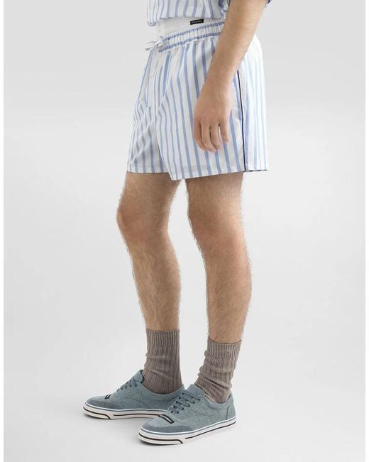 Dolce & Gabbana Blue Striped Drawstring Bermuda Shorts for men