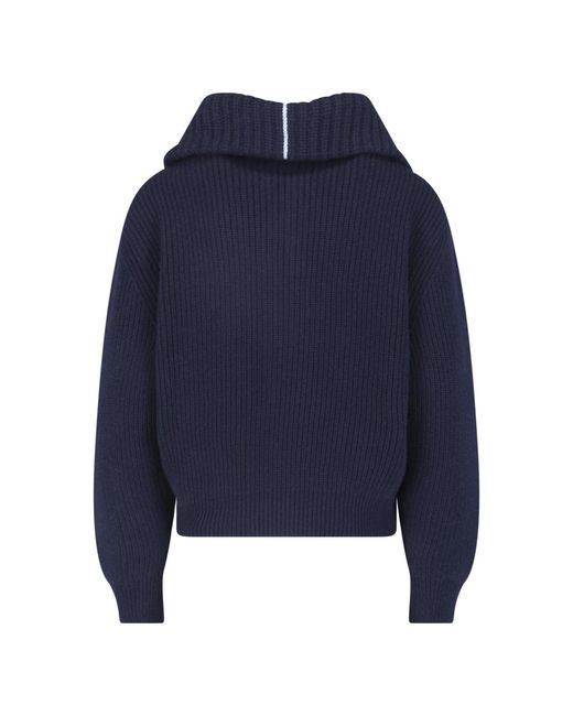Malo Blue Ribbed Half-Zip Knitted Sweater