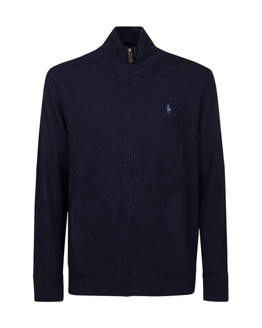 Ralph Lauren Blue Polo Pony Embroidered Zipped Knit Cardigan for men