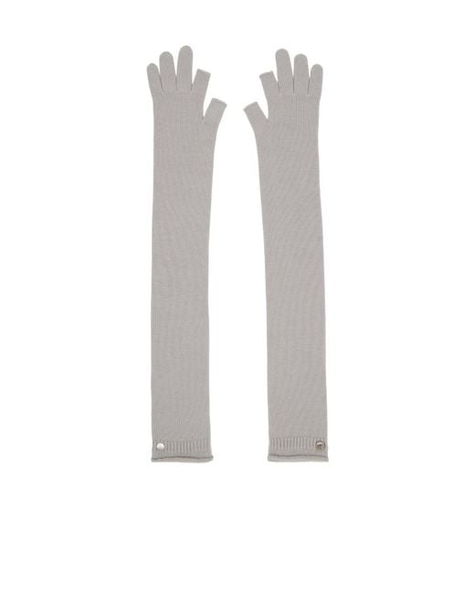 Rick Owens White Ribbed Gloves