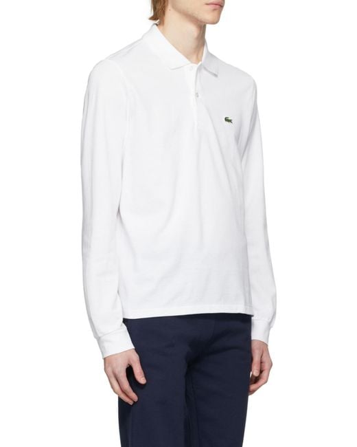 Lacoste White Logo Long-Sleeved Polo Shirt for men