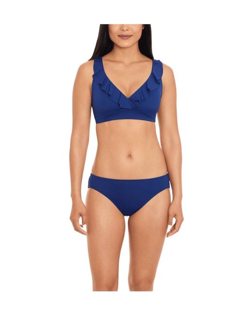 Ralph Lauren Blue Ruffle-Trim V Neck Bikini Top