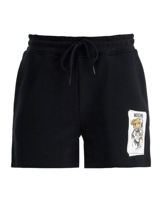 Moschino Black Teddy Printed Drawstring Track Shorts