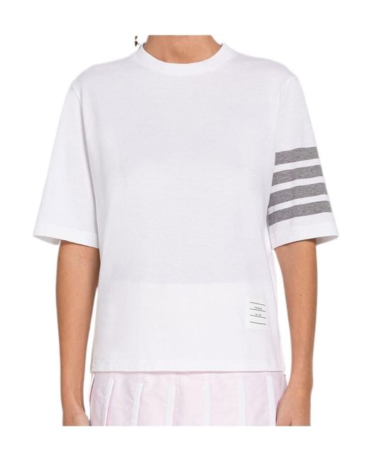 Thom Browne White 4 Bar Striped Crewneck Jersey T-Shirt