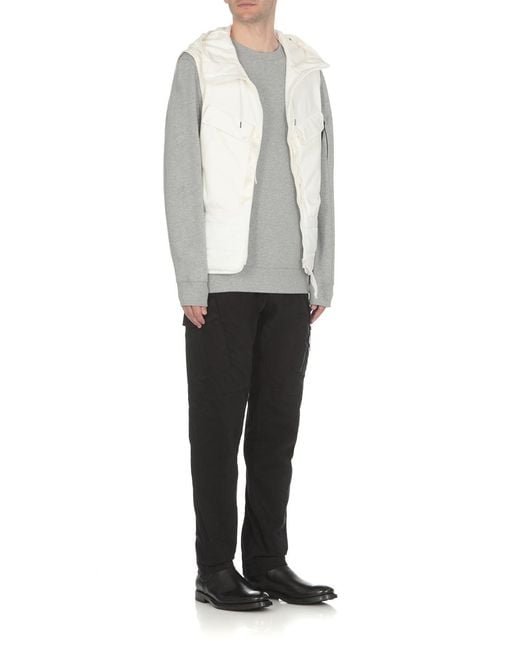C P Company White Stand-Up Collar Hooded Gilet for men