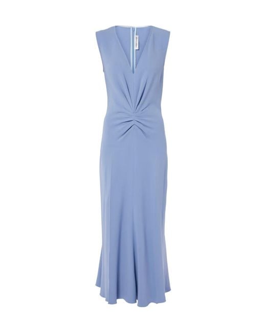 Victoria Beckham Blue Gathered Midi Dress