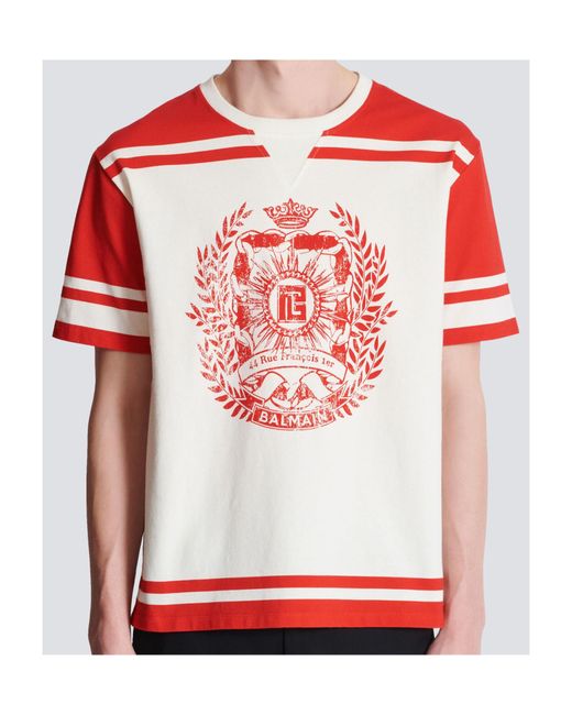 Balmain Pink Varsity T-Shirt With Écusson Print for men
