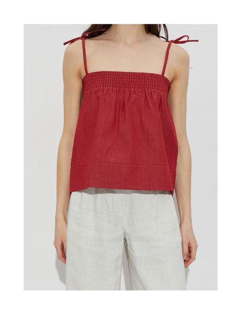 A.P.C. Red Smocked Strap Top
