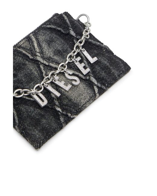 DIESEL Black Logo Embellished Chained Card Holder