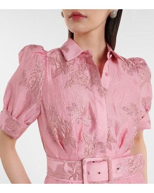 Rebecca Vallance Pink Benette Belted Brocade Shirt Dress