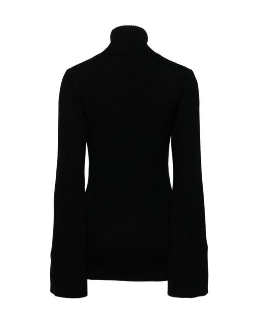 Junya Watanabe Black Long-Sleeved Ribbed Turtleneck Top