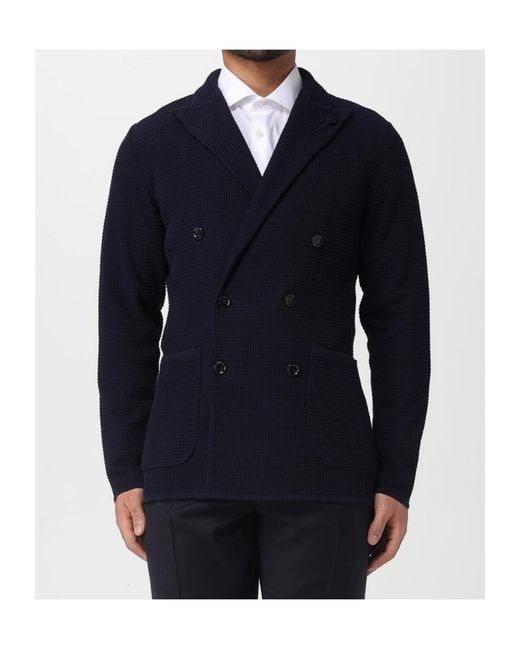 Lardini Blue Double-Breasted Logo Detailed Jacket for men