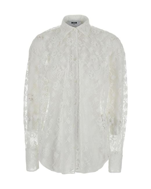 MSGM White Sheer Embroidered Shirt