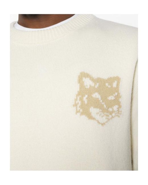 Maison Kitsuné White Maison Kitsuné Fox Head Intarsia Jumper for men