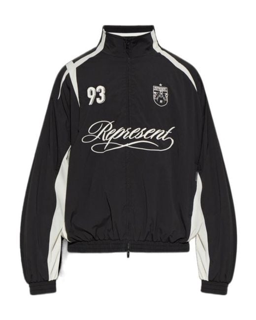 Represent Black Logo-Embroidered Panelled Jacket for men