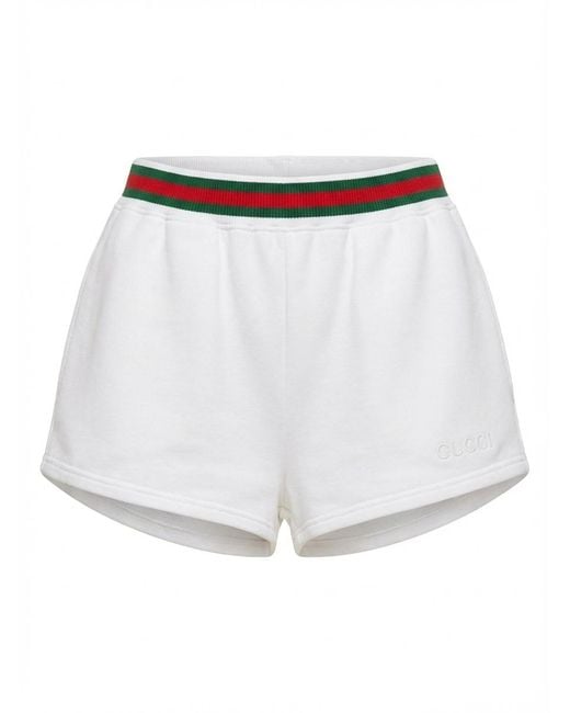 Gucci White Cotton Jersey Shorts With Web, Ready-To-Wear