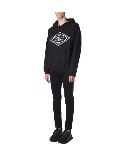 Versace Black Atelier Logo Print Hoodie for men