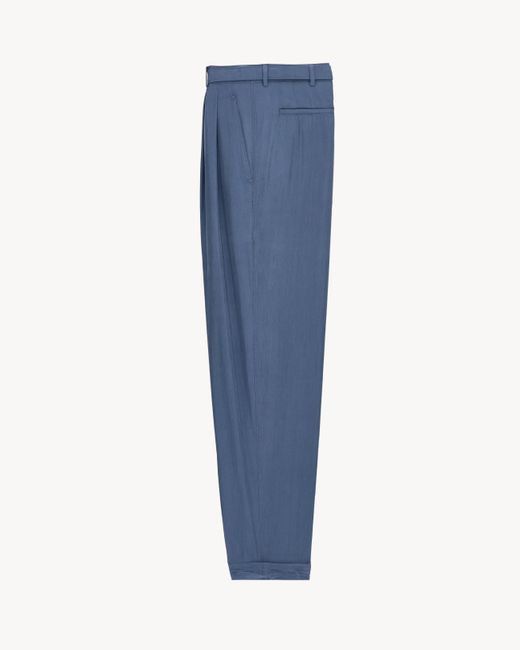 Saint Laurent Blue Silk Belted Trousers for men