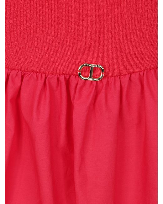 Twinset Red One-Shoulder Midi Dress