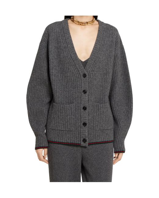 Gucci Gray V-Neck Oversized Cardigan