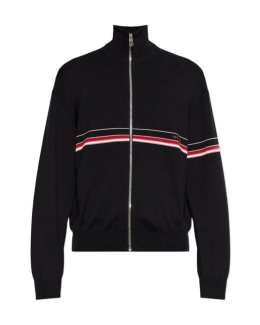 Versace Black Embroidered-Logo Cotton-Knit Zip Cardigan for men