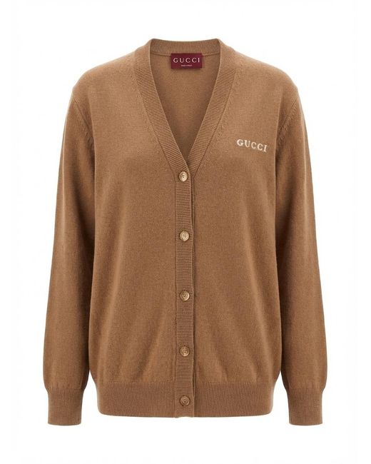 Gucci Brown Cashmere Cardigan With Intarsia