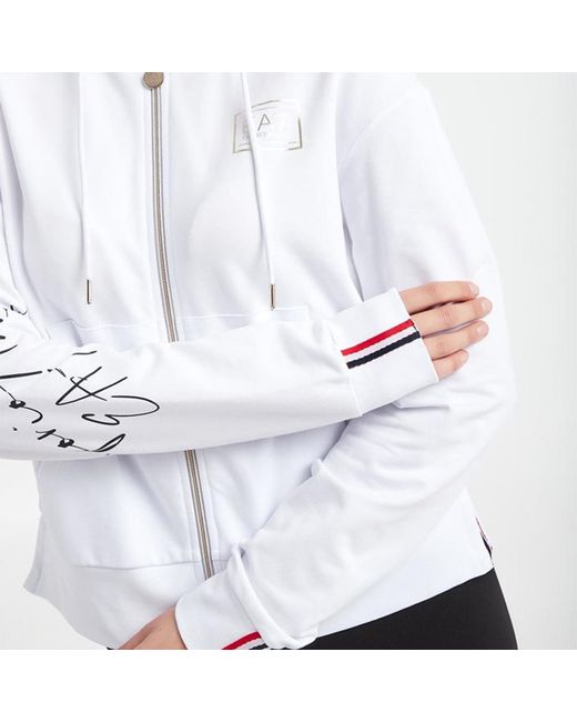 EA7 White Drawstring Hooded Hoodie