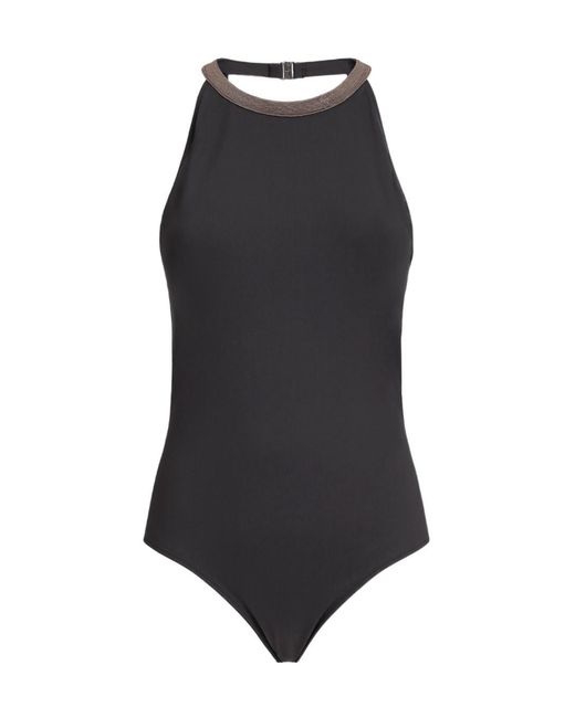 Brunello Cucinelli Black Monili Halterneck Swimsuit
