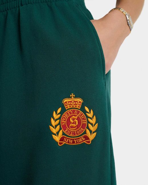 Sporty & Rich Green Ny Crest Embroidered Wide Sweatpant