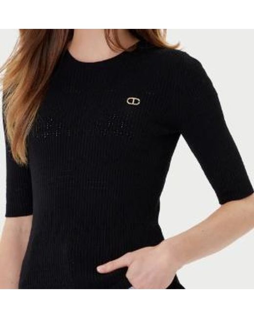 Twinset Black Ribbed Embellished Top