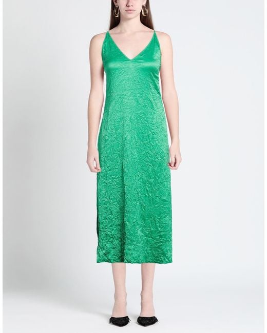 Ganni Green Crinkled Slip Dress