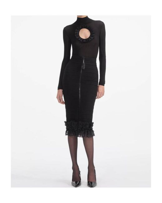 Self-Portrait Black Cut Out-Detailed Knitted Bodysuit