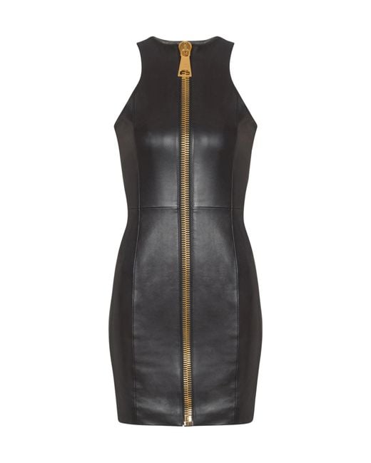 Balmain Women's Black Short Sleeveless Leather Dress Balmain Women's Black Short Sleeveless Leather Dress