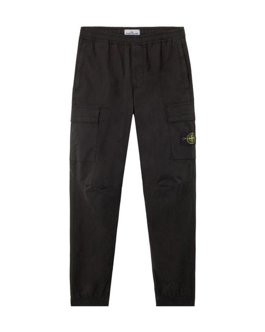 Stone Island Black Regular-Tapered-Fit Cargo Trousers With Zip Pockets for men