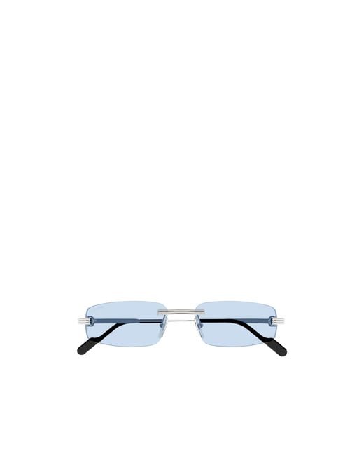 Cartier Blue Rectangular Rimless Sunglasses for men