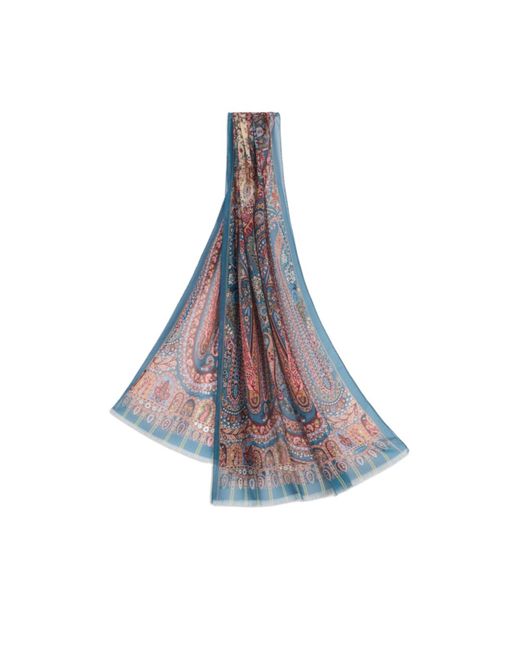 Etro Blue Paisley Printed Frayed Hem Scarf