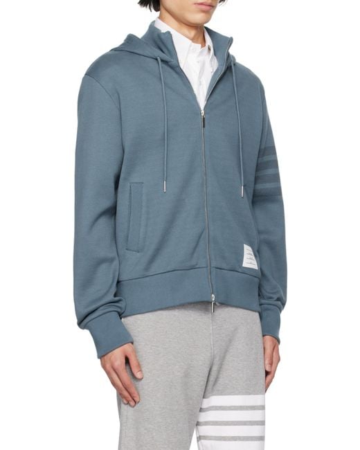 Thom Browne Blue Cotton Funnel Neck Hoodie for men