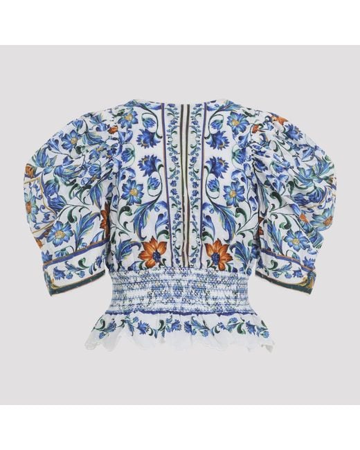 Farm Rio Blue V-Neck Floral-Pattern Top