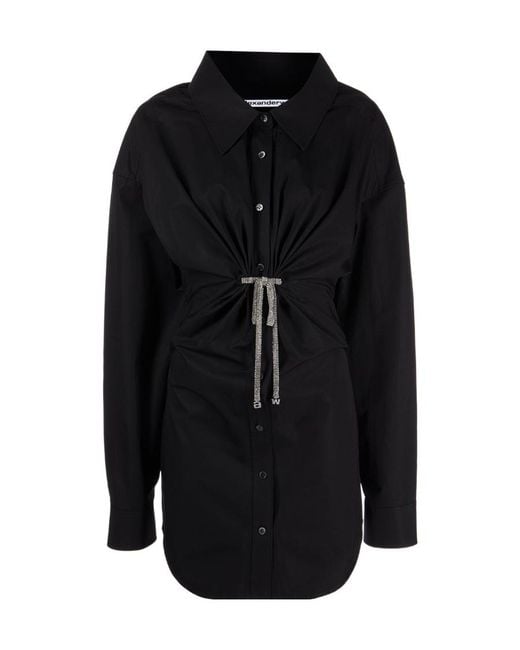 Alexander Wang Black Crystal-Embellished Mini Shirt Dress