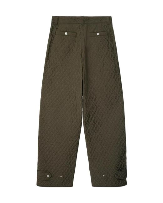 Burberry Green Diamond-Quilted Straight-Leg Trousers for men