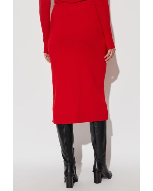 Victoria Beckham Red Button Detailed Midi Skirt