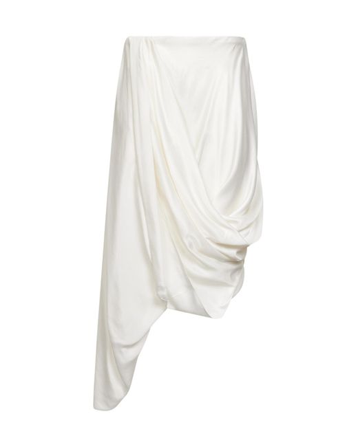 Maison Margiela White Off- Cupro Draped Asymmetric Midi Skirt