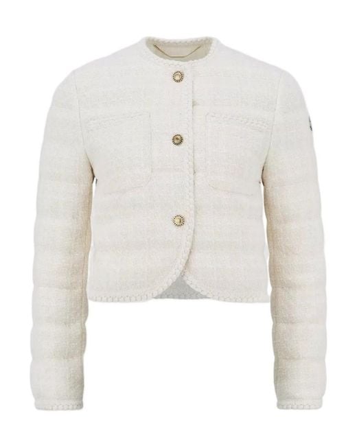 Moncler White Tweed Button-Up Jacket