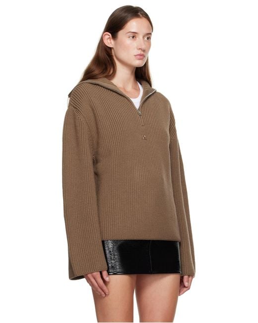 Courreges Brown Half-Zip Ribbed-Knit Sweater