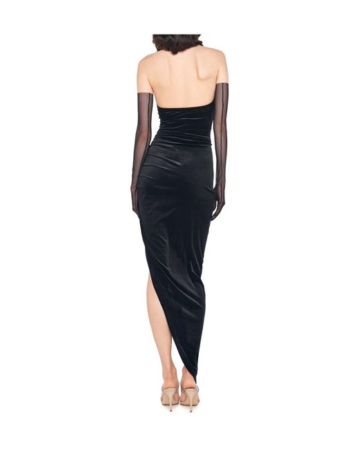 Norma Kamali Black Cayla Asymmetric Ruched Velvet Halterneck Gown