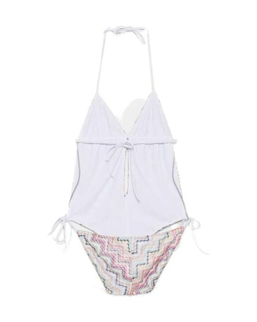 Missoni White Zigzag-Knit V-Neck Swimsuit