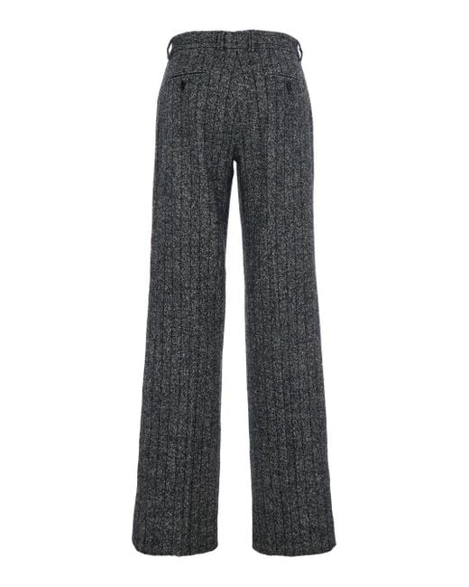 Dolce & Gabbana Gray Pants With Wide Leg And Pinstripe Motif