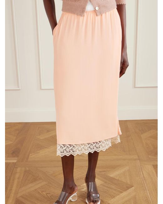 Simone Rocha Pink Layered Lace-Trimmed Midi Skirt